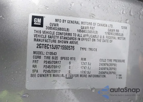 2007 GMC Sierra 1500 Sle1 from USA, damaged, VIN 2GTEC13J971550576